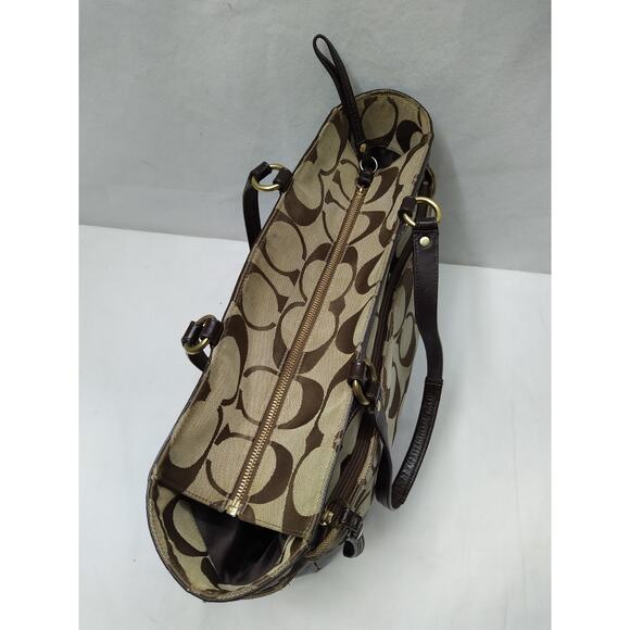 Coach Signature Brown Canvas Stripe Double Handles Diaper Tote Bags - Picture 8 of 16